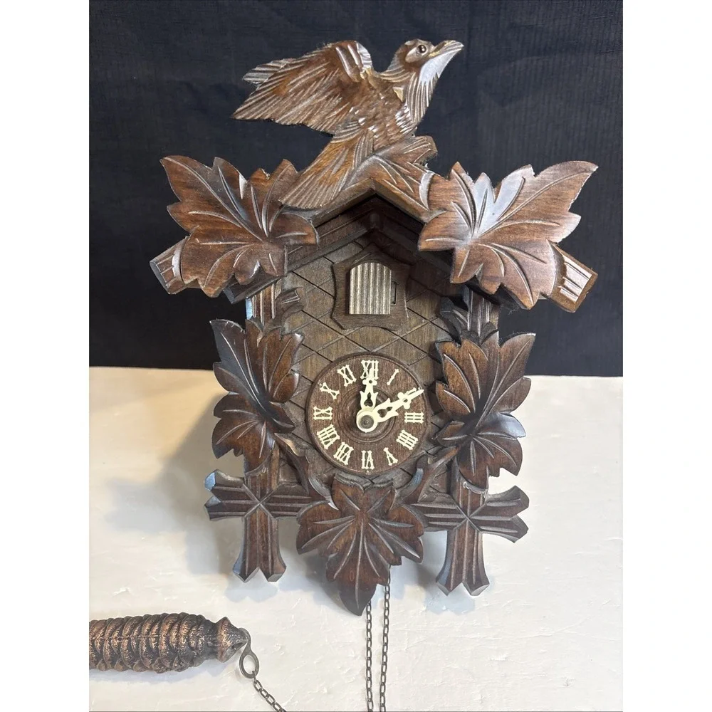 Adolf Herr German Cuckoo Clock Black Forest Antique Wood Brass Untested As Is